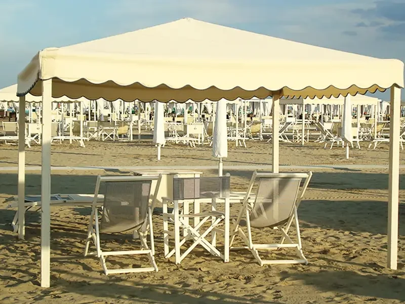 Beach gazebo with tents and pyramidal roof