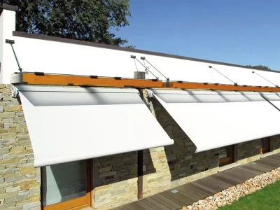 Door covers projecting roofs with glass and curtain