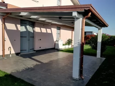 Lamellar wooden arbour with glass rooflights