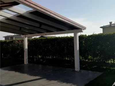 Lamellar wooden arbour with glass rooflights