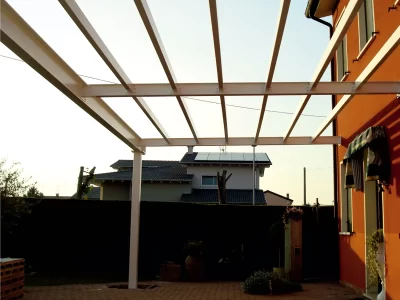 Steel arbour with isolated roof