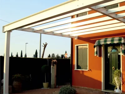 Steel arbour with isolated roof